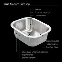 Thumbnail for Houzer CS-1407-1 Club Series Undermount Medium Bowl Bar/Prep Sink Bar Sink - Undermount Houzer 