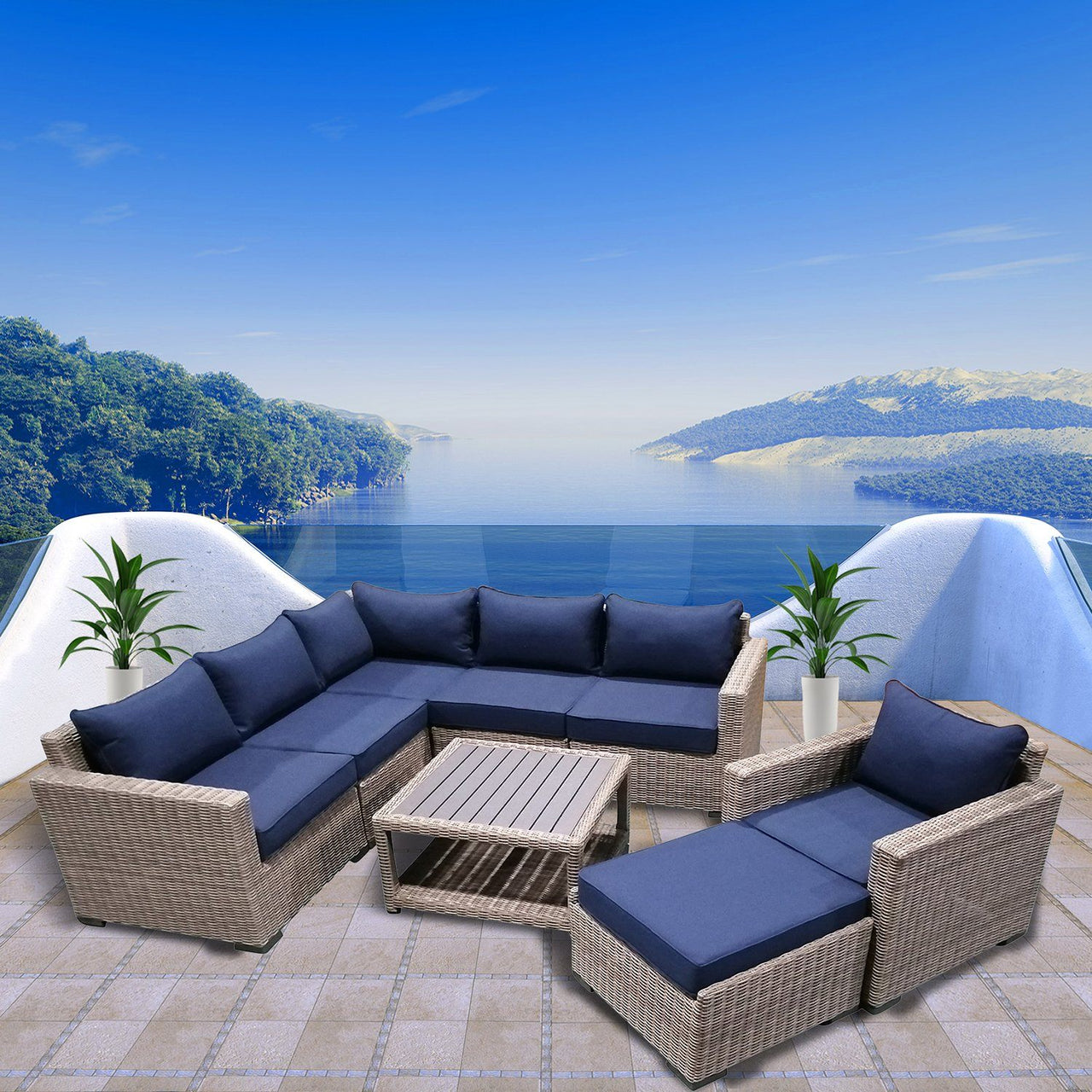 8-Piece Outdoor Pation Funiture Set Wicker Rattan Sectional Sofa Couch with Coffee Table Outdoor Furniture Casual Inc. 