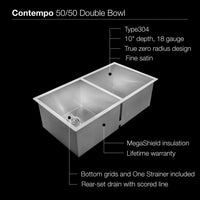 Thumbnail for Houzer Contempo Series Undermount Stainless Steel 50/50 Double Bowl Kitchen Sink Kitchen Sink - Undermount Houzer 