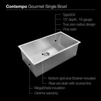 Thumbnail for Houzer CTG-3200 Contempo Gourmet Undermount Large Single Bowl Kitchen Sink Kitchen Sink - Undermount Houzer 