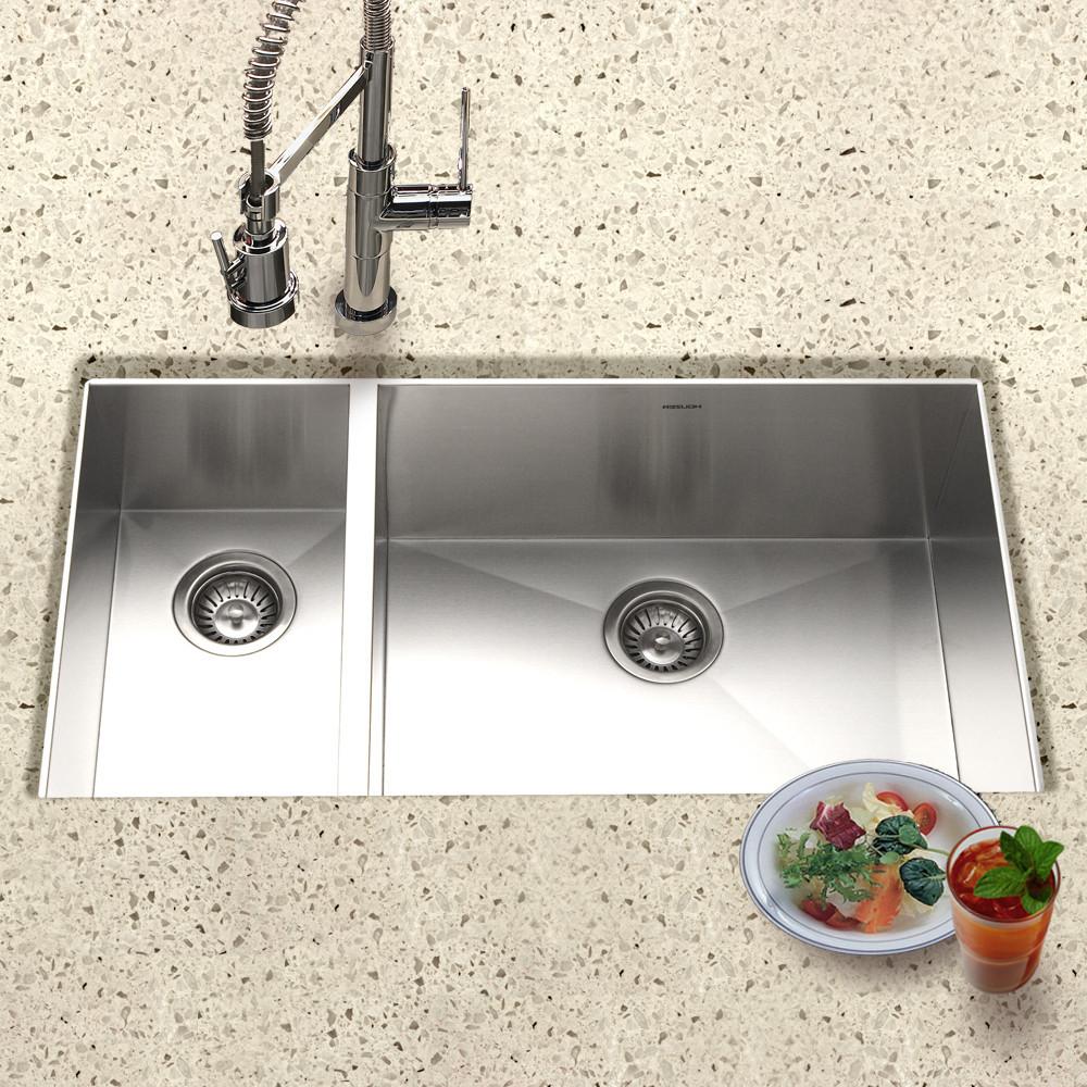 Houzer Contempo Series Undermount Stainless Steel 70/30 Double Bowl Kitchen Sink, Prep bowl left Kitchen Sink - Undermount Houzer 