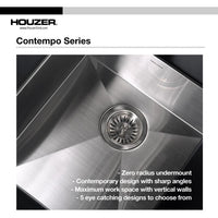 Thumbnail for Houzer Contempo Series Undermount Stainless Steel 70/30 Double Bowl Kitchen Sink, Prep bowl left Kitchen Sink - Undermount Houzer 