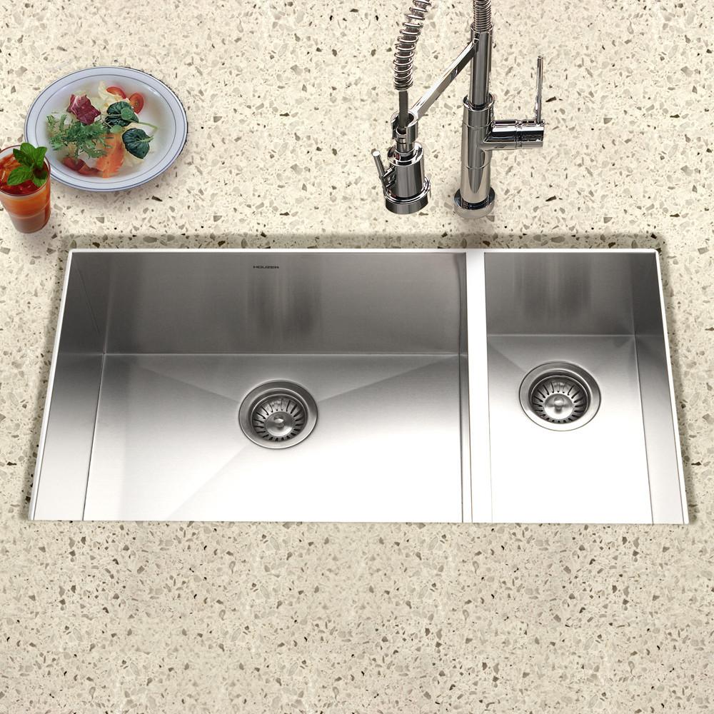 Houzer Contempo Series Undermount Stainless Steel 70/30 Double Bowl Kitchen Sink, Prep bowl Right Kitchen Sink - Undermount Houzer 