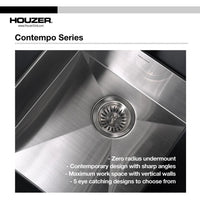 Thumbnail for Houzer Contempo Series Undermount Stainless Steel 70/30 Double Bowl Kitchen Sink, Prep bowl Right Kitchen Sink - Undermount Houzer 