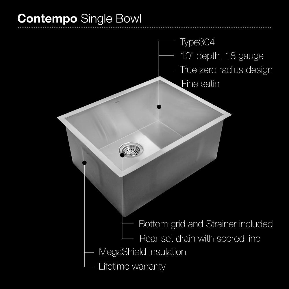 Houzer Contempo Series Undermount Stainless Steel Single Bowl Kitchen Sink Kitchen Sink - Undermount Houzer 