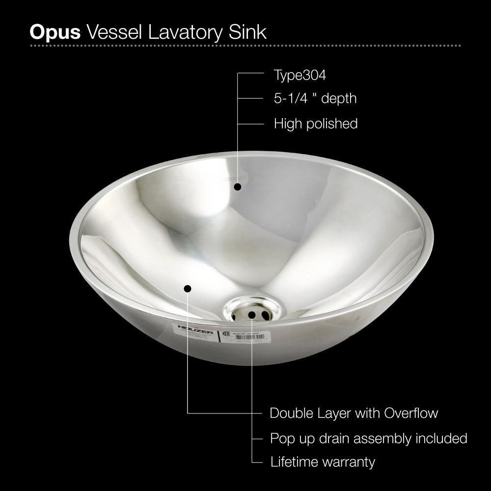 Houzer Opus Series Topmount Stainless Steel Lavatory Sink, Mirror Finish Bathroom Sink - Undermount Houzer 