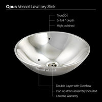 Thumbnail for Houzer Opus Series Topmount Stainless Steel Lavatory Sink, Mirror Finish Bathroom Sink - Undermount Houzer 