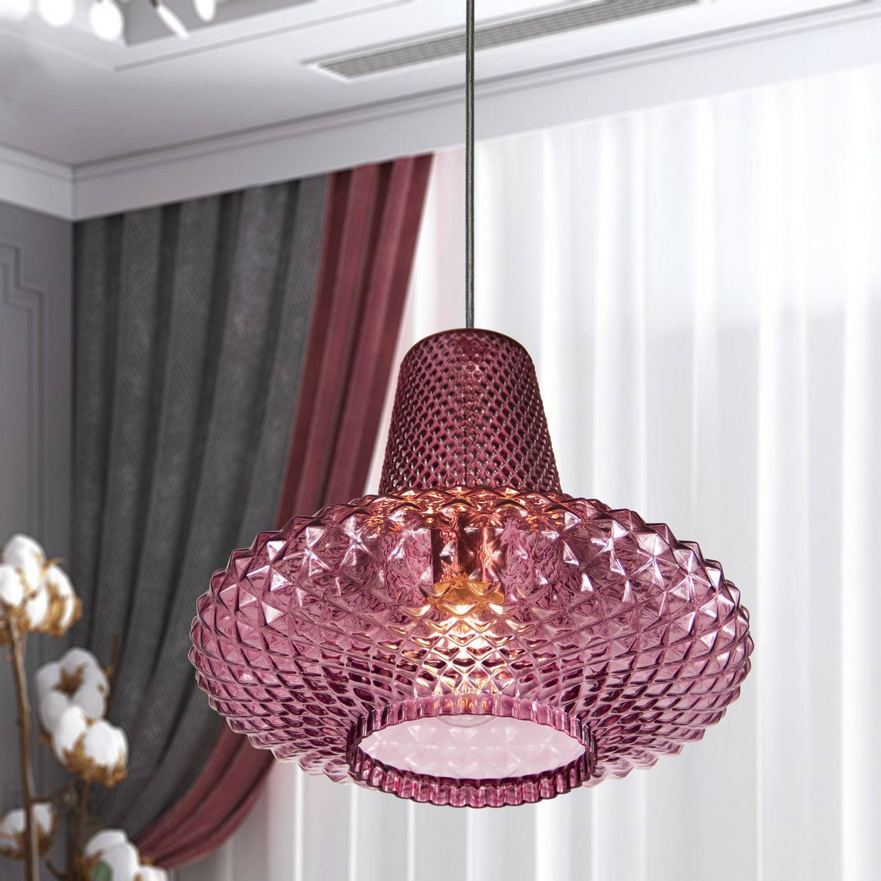 Jarvis Vintage Pendant Light Fixture with Pink Glass Shade, Home Decor, Overhead Ceiling Lighting for Foyer, Living or Dining Room, or Reading Nook Pendant Lighting Canyon Home 