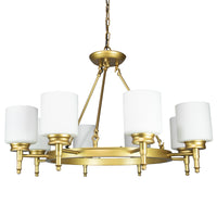 Thumbnail for Antora Vintage Gold Wagon Wheel Light Fixture with Semi White Glass Shades, 8 Bulb, Elegant Overhead Lighting and Home Decor, Entryway, Dining Room, and Foyer Chandeliers Canyon Home 