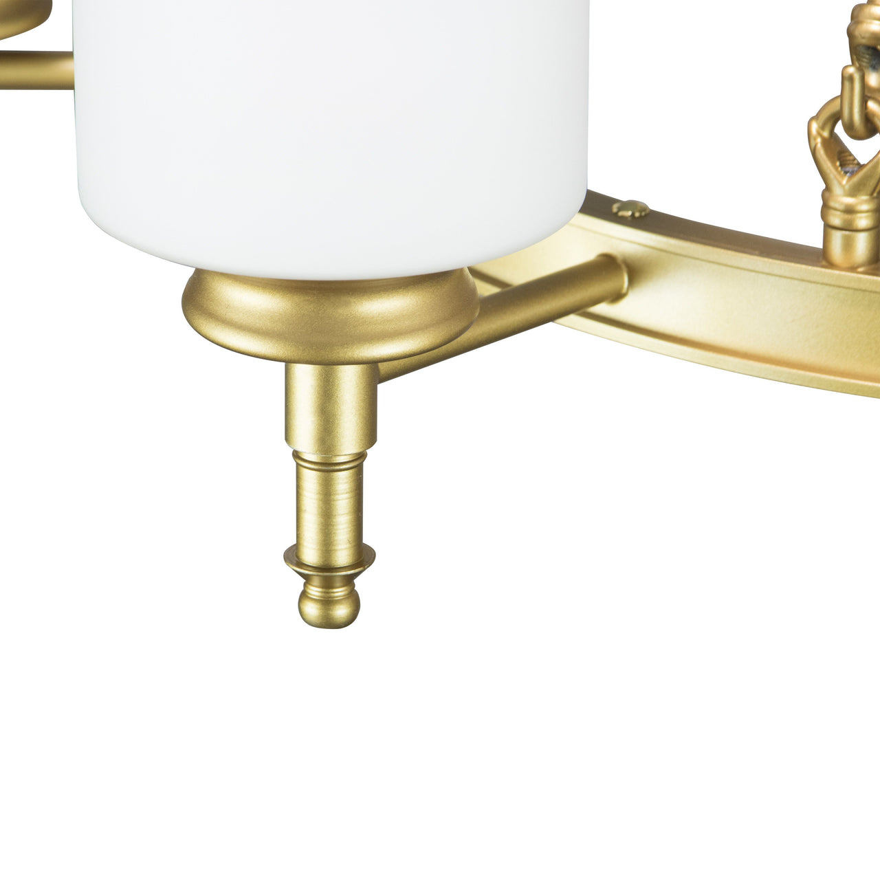 Antora Vintage Gold Wagon Wheel Light Fixture with Semi White Glass Shades, 8 Bulb, Elegant Overhead Lighting and Home Decor, Entryway, Dining Room, and Foyer Chandeliers Canyon Home 