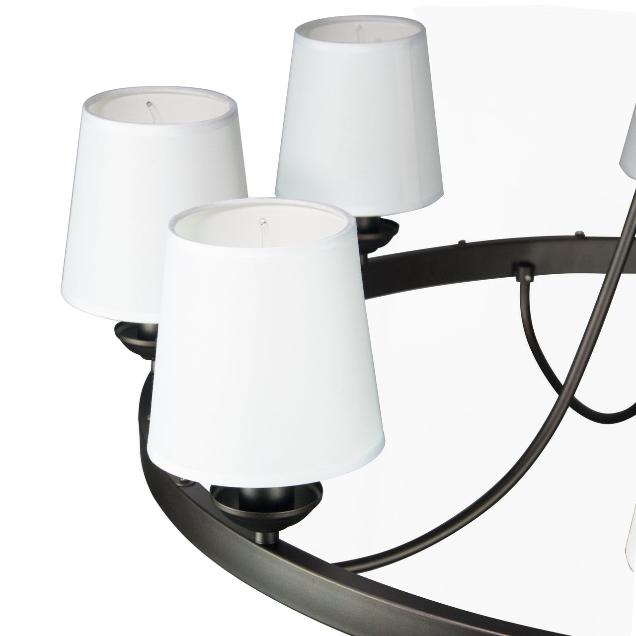Baden Rustic Wagon Wheel Light Fixture with 8 Bulb and White Fabric Shades, Overhead Lighting with Vintage Black Frame for Foyer, Home, Living or Dining Room Chandeliers Canyon Home 