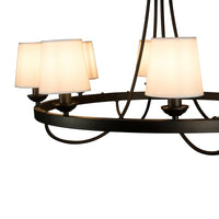 Thumbnail for Baden Rustic Wagon Wheel Light Fixture with 8 Bulb and White Fabric Shades, Overhead Lighting with Vintage Black Frame for Foyer, Home, Living or Dining Room Chandeliers Canyon Home 