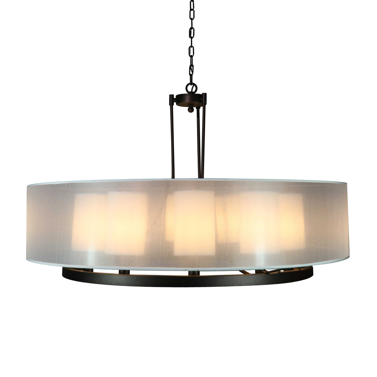 Fresno Modern Drum Chandelier Overhead Light Fixture with 10 Light Bulb Support and White Fabric Shade, Beautiful Hanging Lighting for Foyer, Living or Dining Room Use Chandeliers Canyon Home 