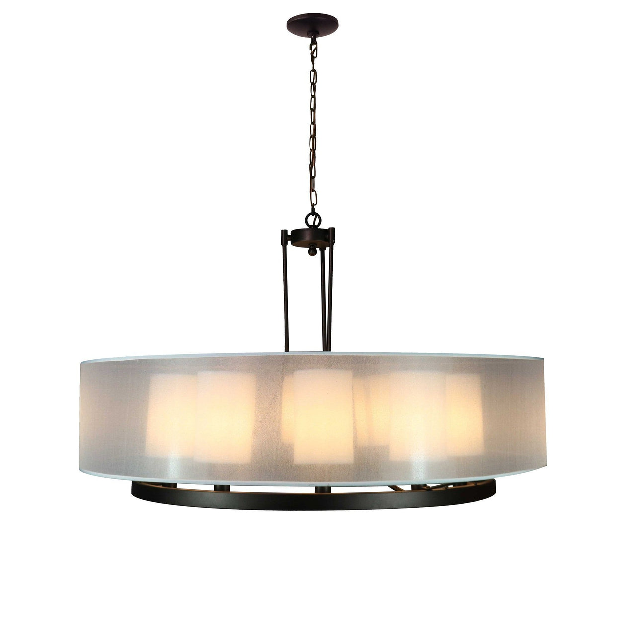 Fresno Modern Drum Chandelier Overhead Light Fixture with 10 Light Bulb Support and White Fabric Shade, Beautiful Hanging Lighting for Foyer, Living or Dining Room Use Chandeliers Canyon Home 