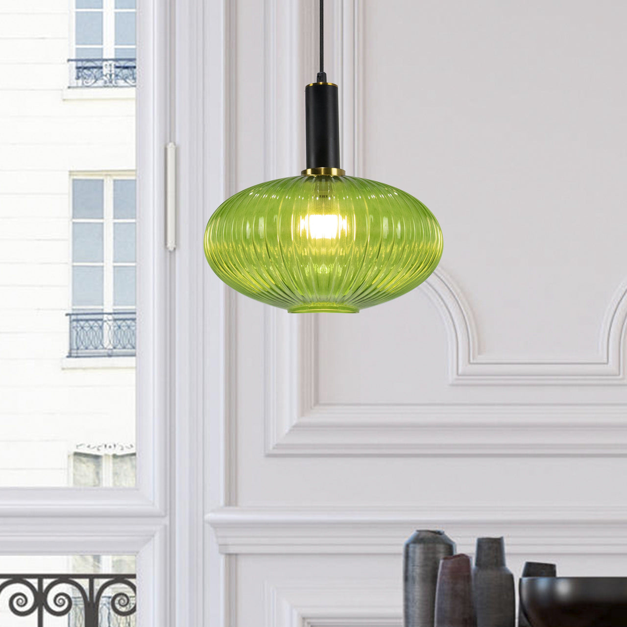 Lassen Retro Pendant Light Fixture with Vintage Oval Glass Shade, Decorative Home, Foyer, Living Room or Dining Decor, Elegant Overhead Lighting, Long Hanging Length Pendant Lighting Canyon Home 