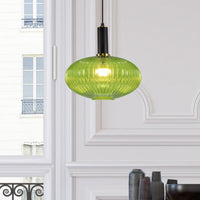 Thumbnail for Lassen Retro Pendant Light Fixture with Vintage Oval Glass Shade, Decorative Home, Foyer, Living Room or Dining Decor, Elegant Overhead Lighting, Long Hanging Length Pendant Lighting Canyon Home 