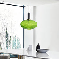Thumbnail for Lassen Retro Pendant Light Fixture with Vintage Oval Glass Shade, Decorative Home, Foyer, Living Room or Dining Decor, Elegant Overhead Lighting, Long Hanging Length Pendant Lighting Canyon Home 