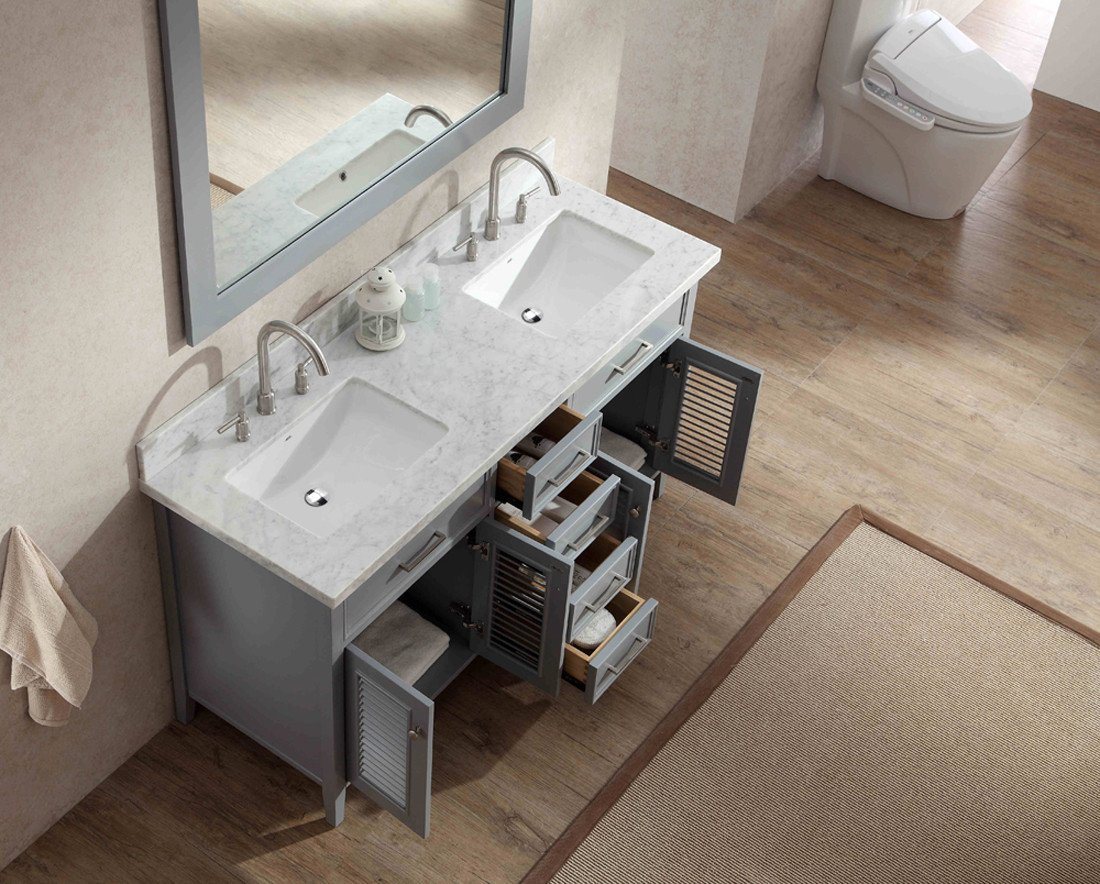 ARIEL Kensington 61" Double Sink Bathroom Vanity Set in Grey Vanity ARIEL 