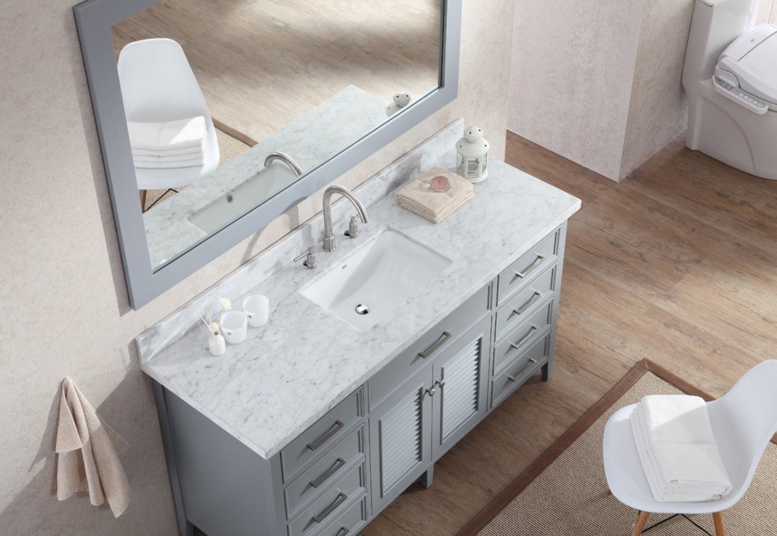 ARIEL Kensington 61" Single Sink Bathroom Vanity Set Gray with White Countertop Vanity ARIEL 