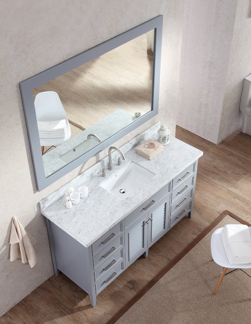ARIEL Kensington 61" Single Sink Bathroom Vanity Set Gray with White Countertop Vanity ARIEL 