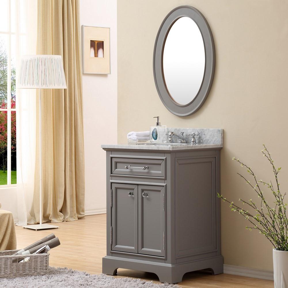 Derby 24"Cashmere Grey Single Sink Vanity With Matching Framed Mirror And Faucet Vanity Water Creation 