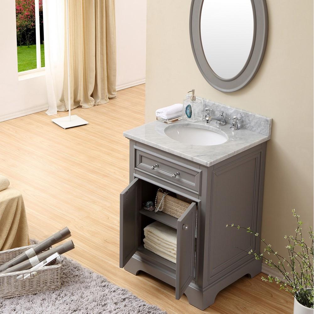 Derby 24" Cashmere Grey Single Sink Bathroom Vanity With Matching Framed Mirror Vanity Water Creation 