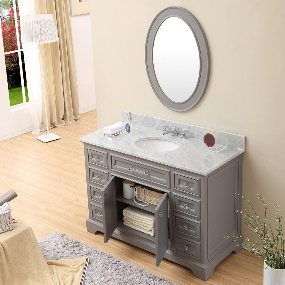Derby 48"Cashmere Grey Single Sink Vanity With Matching Framed Mirror And Faucet Vanity Water Creation 