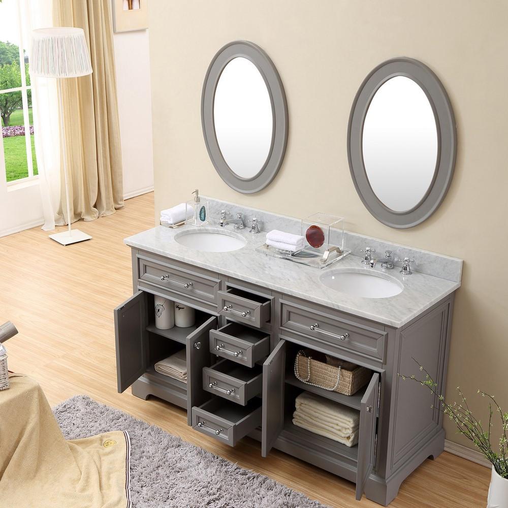 Derby 60"Cashmere Grey Double Sink Vanity With Framed Mirrors And Faucets Vanity Water Creation 