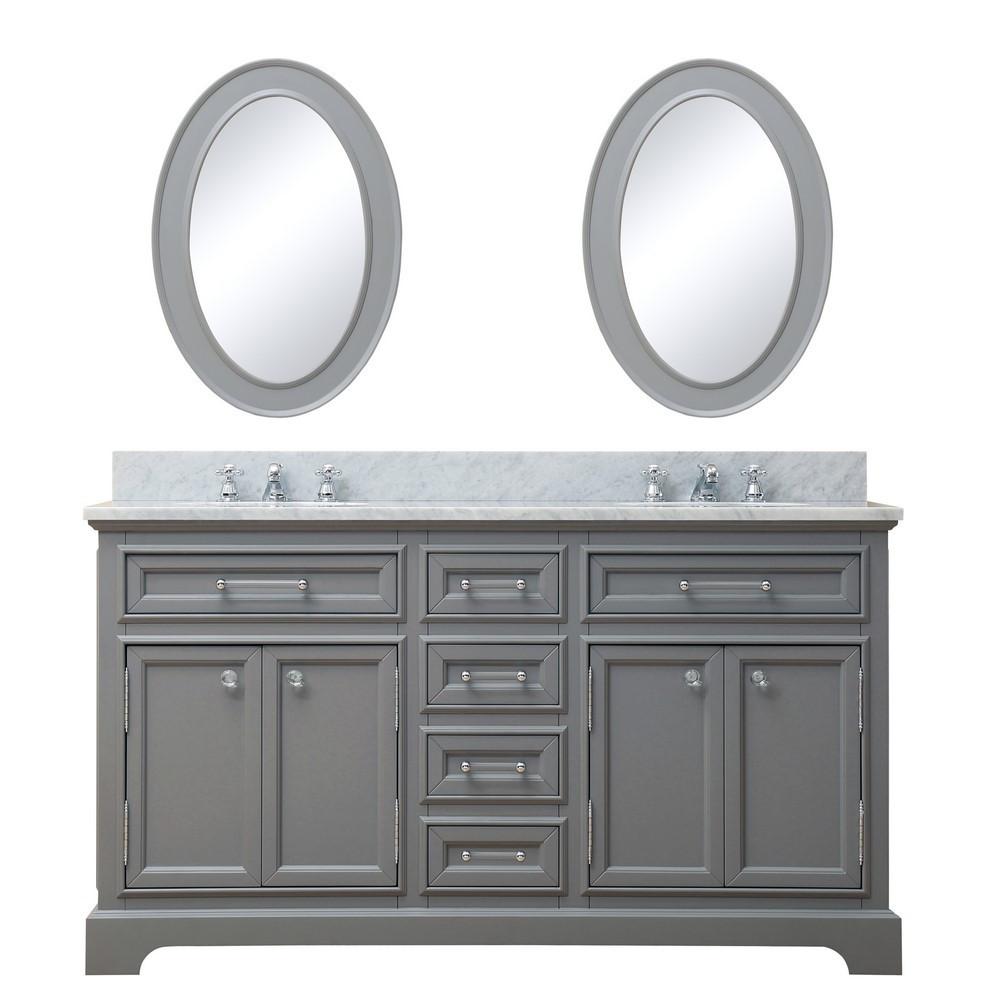 Derby 60"Cashmere Grey Double Sink Vanity With Framed Mirrors And Faucets Vanity Water Creation 