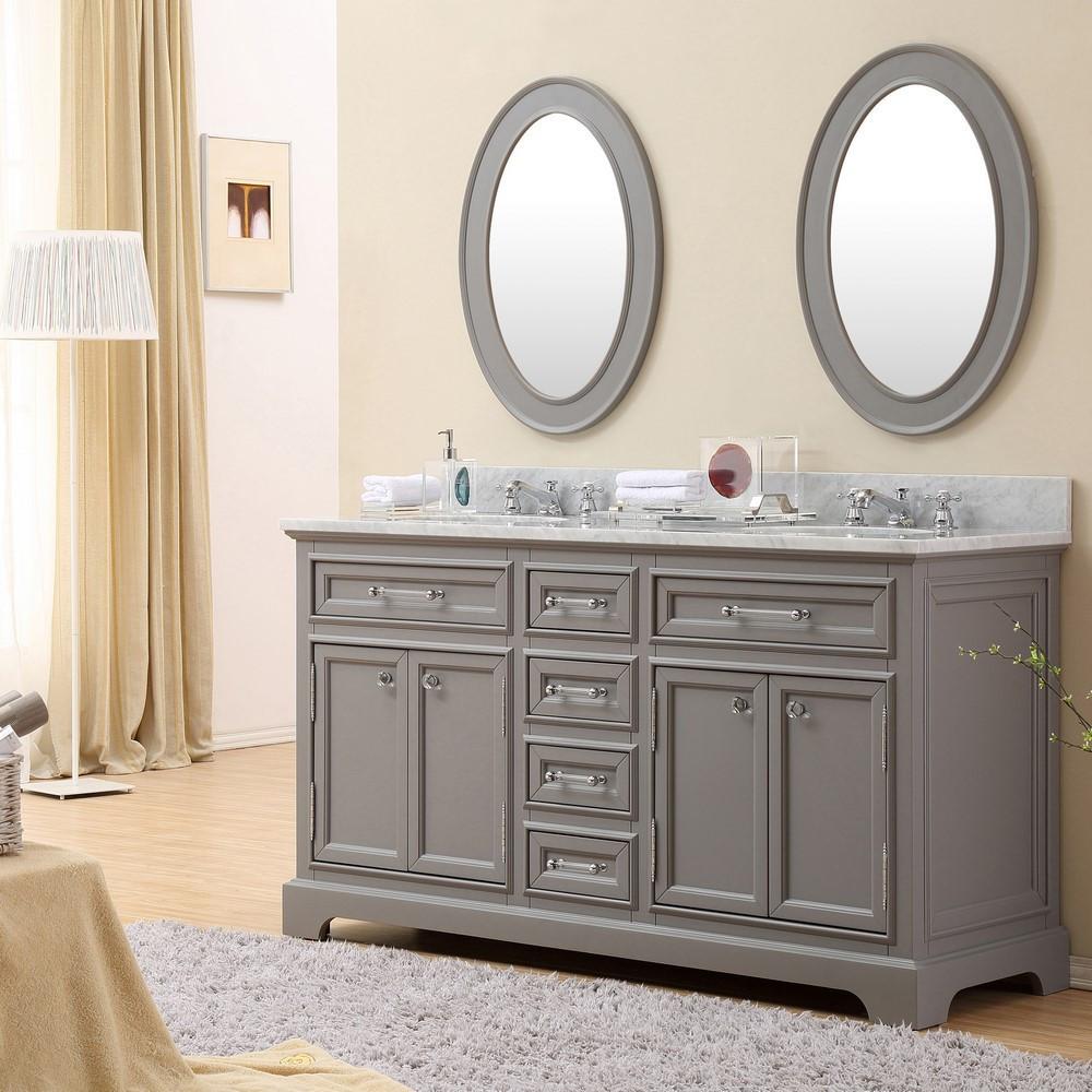 Derby 60" Cashmere Grey Double Sink Bathroom Vanity And Faucet Vanity Water Creation 