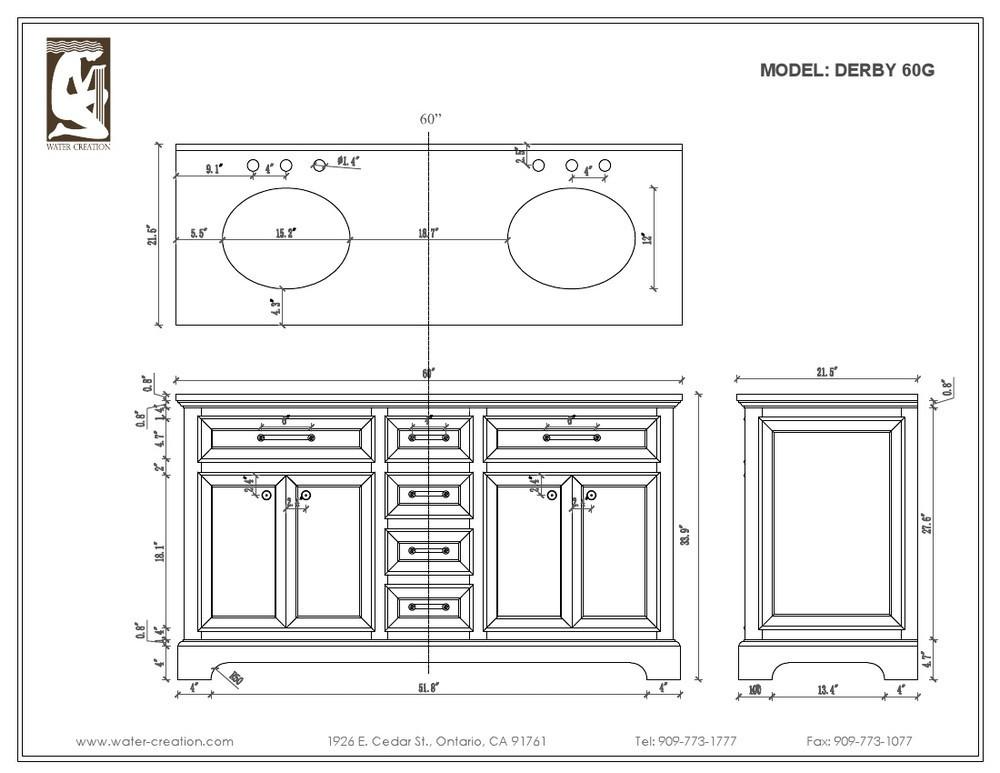 Derby 60" Cashmere Grey Double Sink Bathroom Vanity Only Vanity Water Creation 
