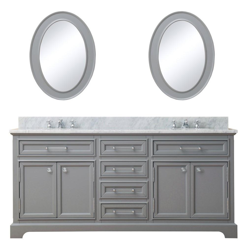 Derby 72"Cashmere Grey Double Sink Vanity With Framed Mirrors And Faucets Vanity Water Creation 