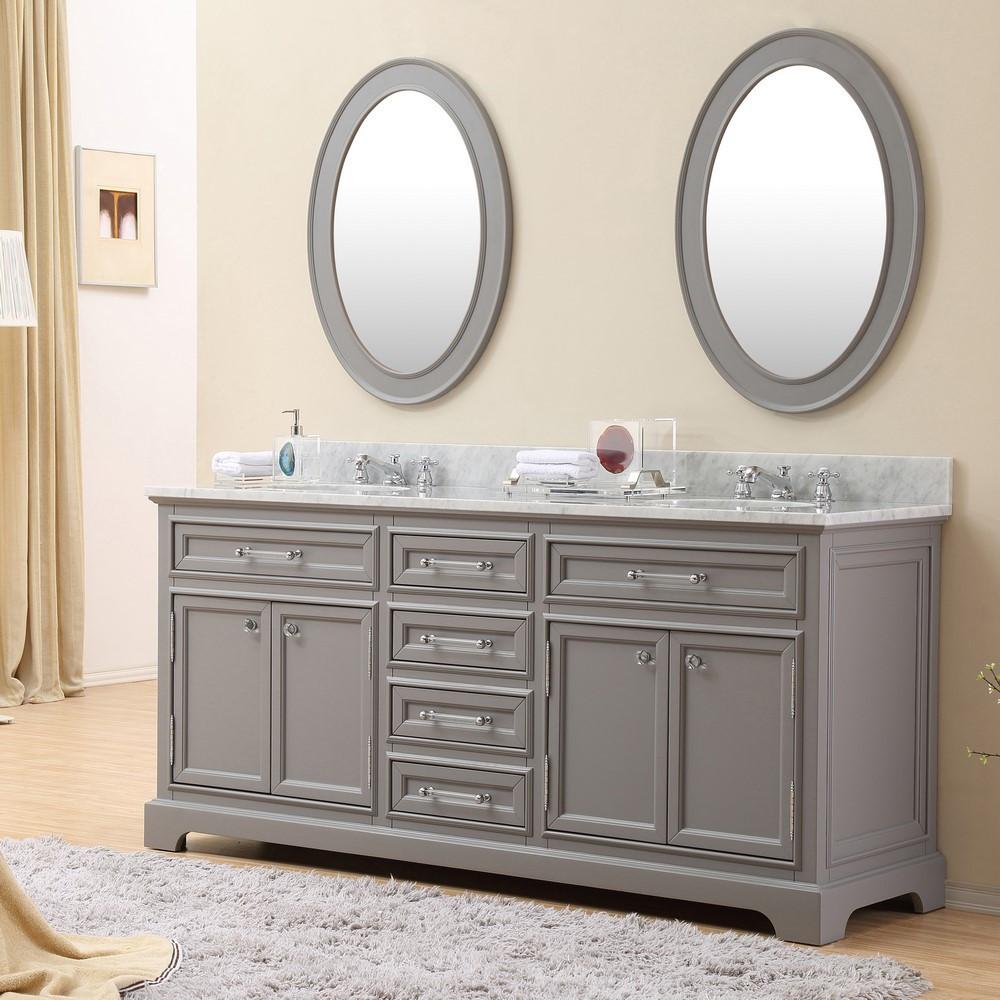 Derby 72" Cashmere Grey Double Sink Bathroom Vanity With Matching Framed Mirrors Vanity Water Creation 