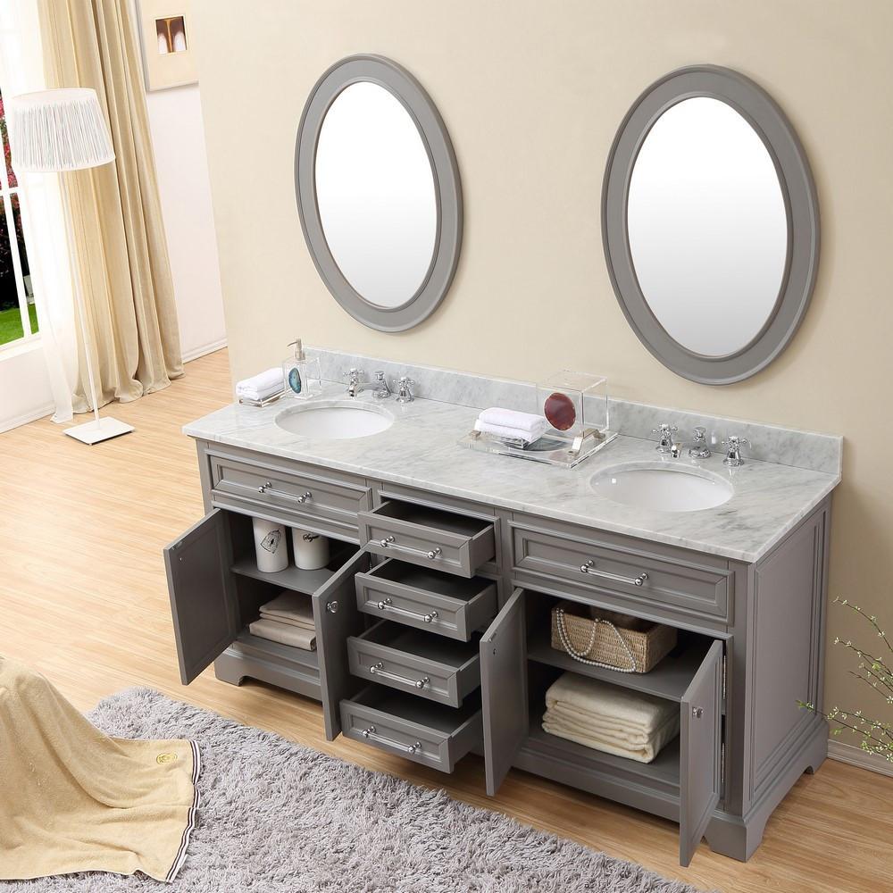 Derby 72" Cashmere Grey Double Sink Bathroom Vanity With Matching Framed Mirrors Vanity Water Creation 