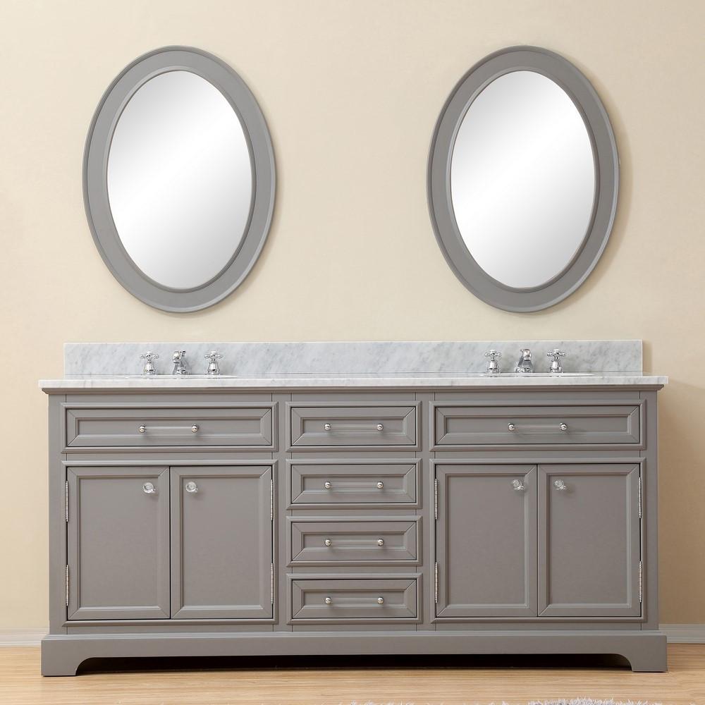 Derby 72" Cashmere Grey Double Sink Bathroom Vanity With Matching Framed Mirrors Vanity Water Creation 