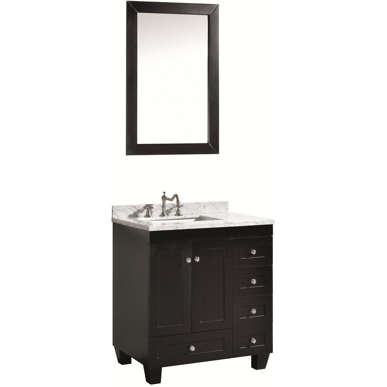 Eviva Acclaim C. 30" Transitional Espresso Vanity with white carrera marble counter-top Vanity Eviva 
