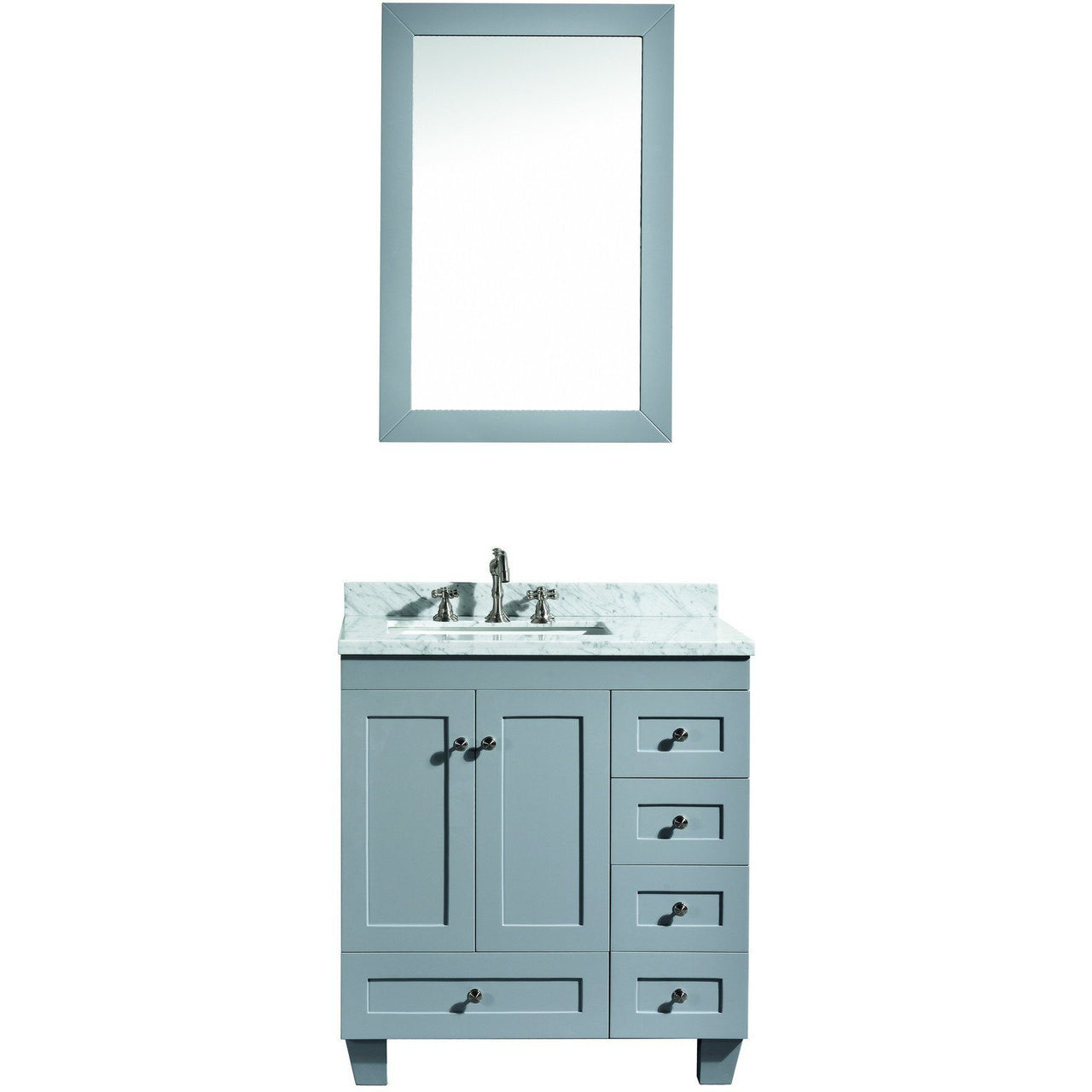 Eviva Acclaim C. 30" Transitional Grey Vanity with white carrera marble counter-top Vanity Eviva 