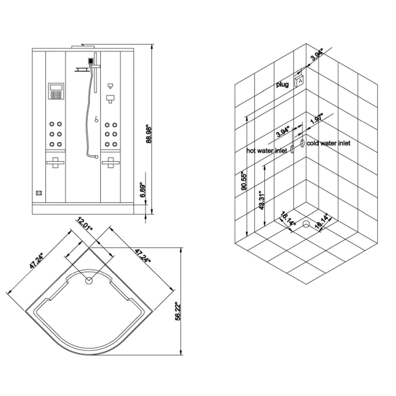 ARIEL Platinum DZ963F8 Steam Shower Steam Shower ARIEL 