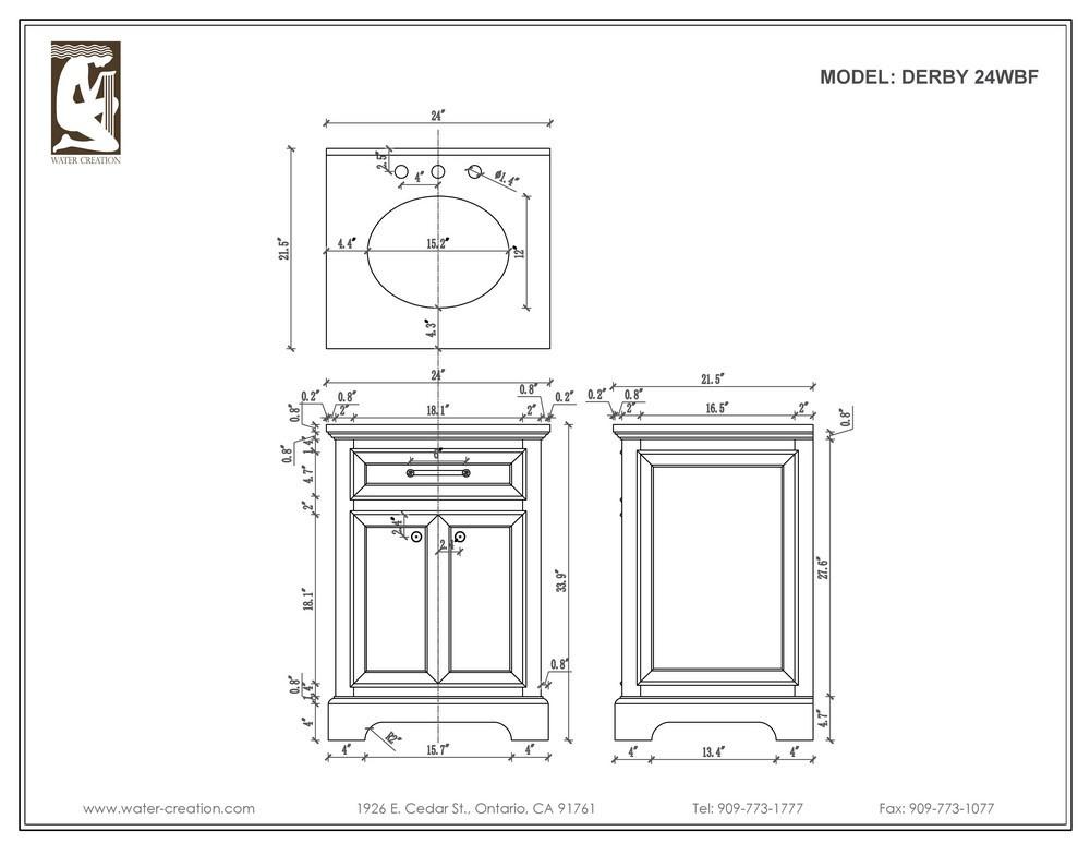Derby 24" Solid White Single Sink Vanity With Matching Framed Mirror And Faucet Vanity Water Creation 