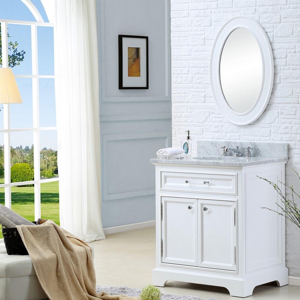 Derby 24" Solid White Single Sink Vanity With Matching Framed Mirror And Faucet Vanity Water Creation 