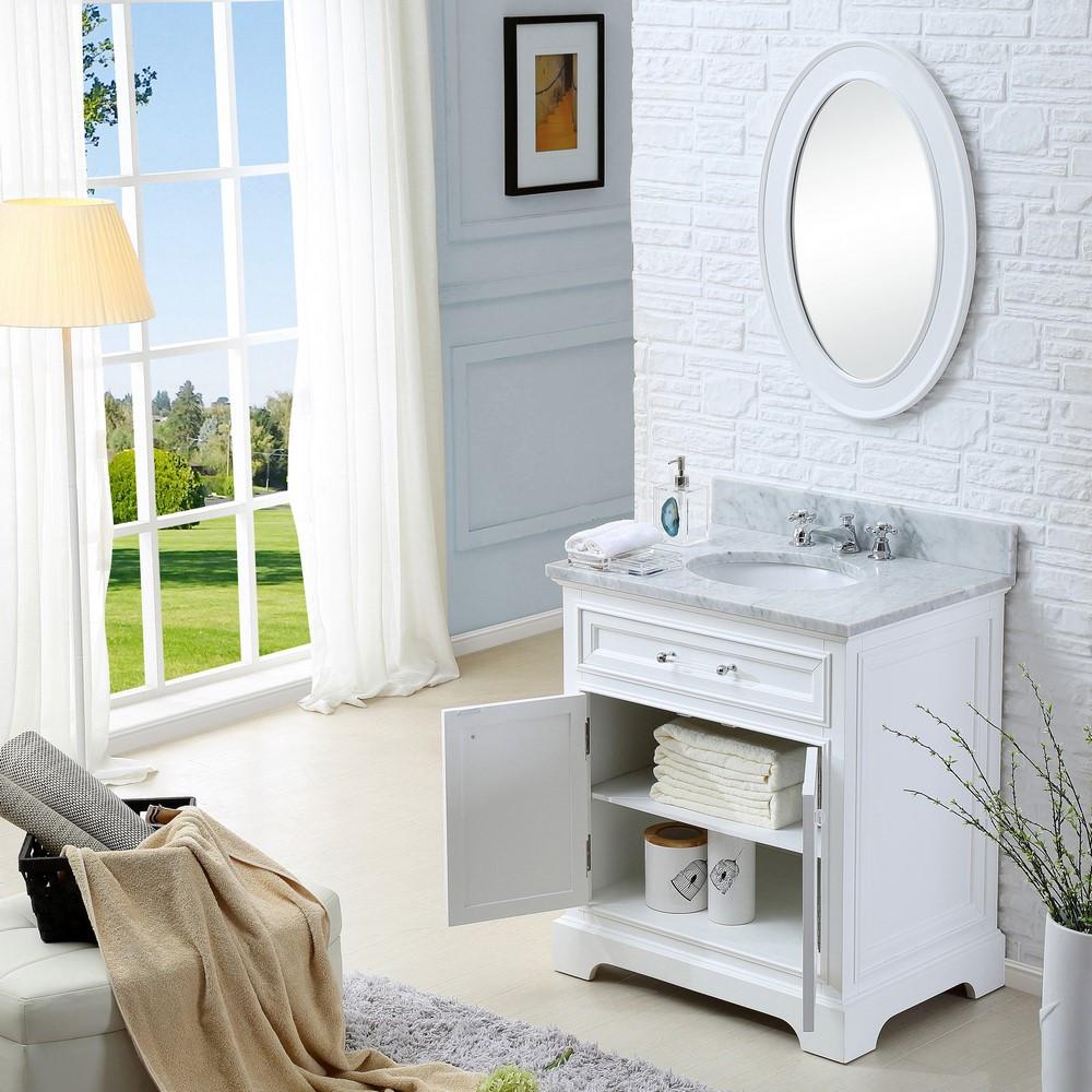 Derby 24" Solid White Single Sink Vanity With Matching Framed Mirror And Faucet Vanity Water Creation 