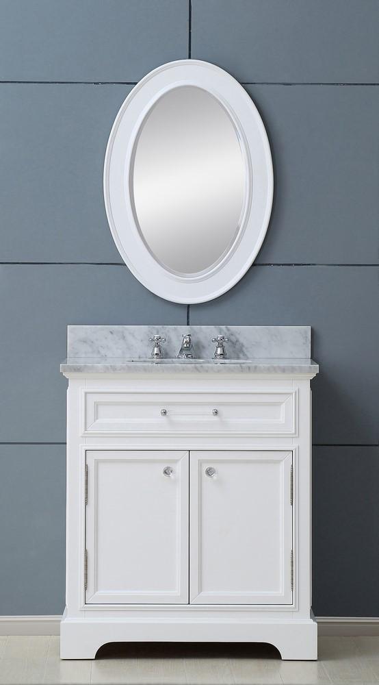 Derby 24" Solid White Single Sink Bathroom Vanity With Matching Framed Mirror Vanity Water Creation 
