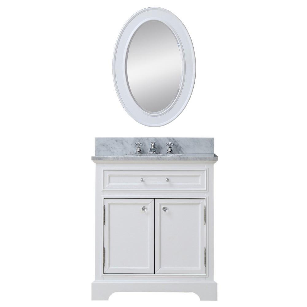 Derby 24" Solid White Single Sink Bathroom Vanity With Matching Framed Mirror Vanity Water Creation 