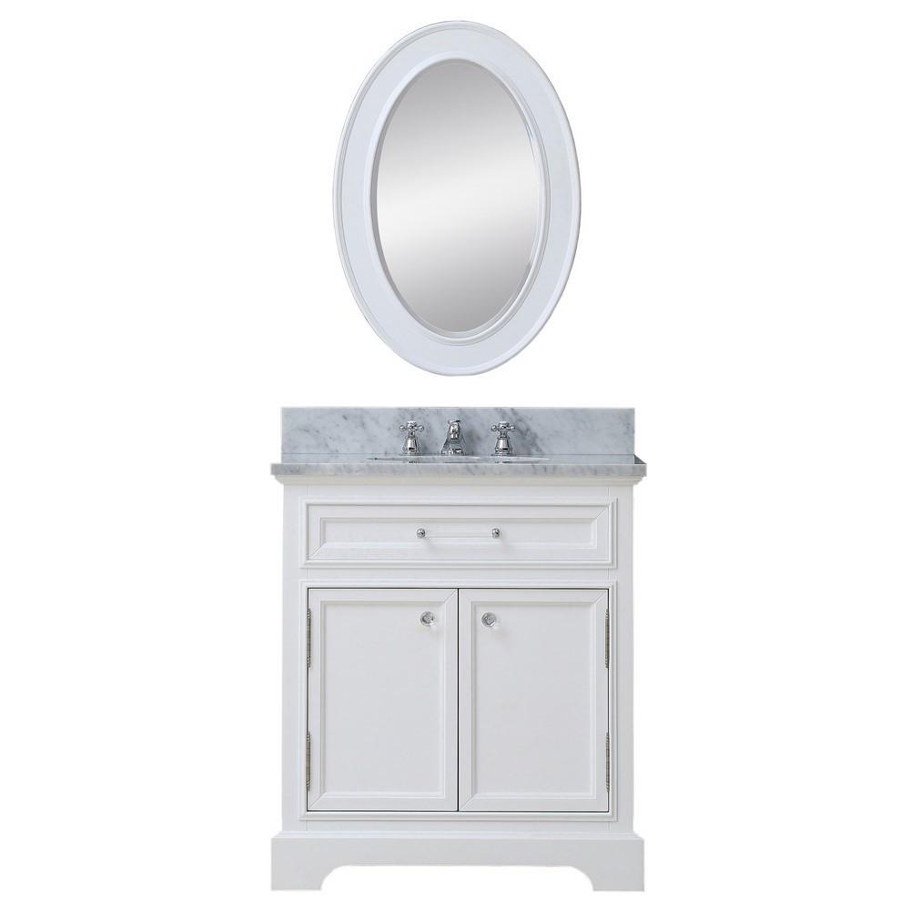 Derby 30" Solid White Single Sink Bathroom Vanity With Matching Framed Mirror Vanity Water Creation 