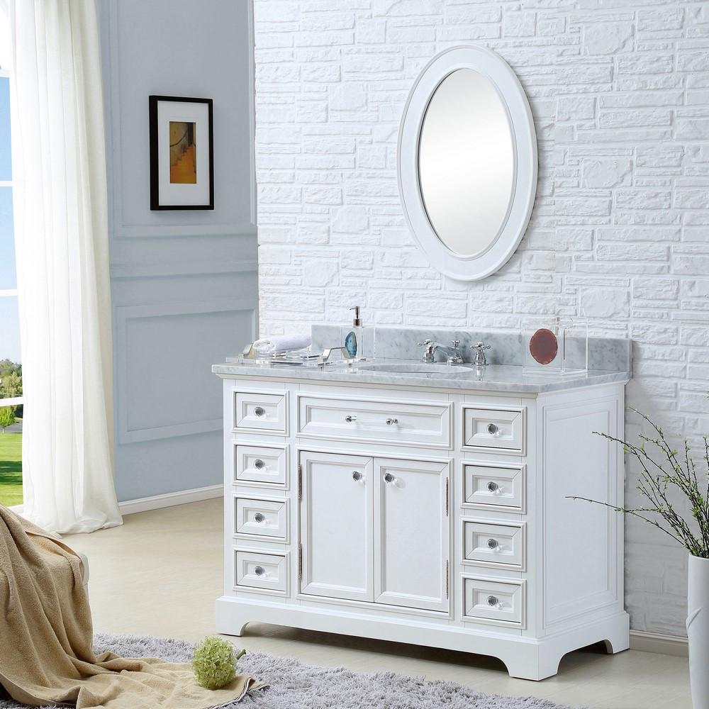 Derby 48"Solid White Single Sink Vanity With Matching Framed Mirror And Faucet Vanity Water Creation 