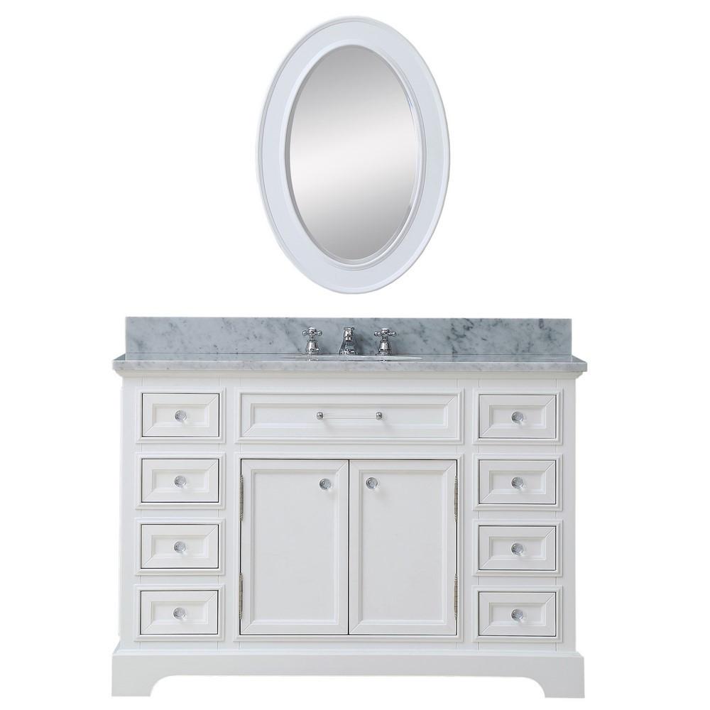Derby 48"Solid White Single Sink Vanity With Matching Framed Mirror And Faucet Vanity Water Creation 