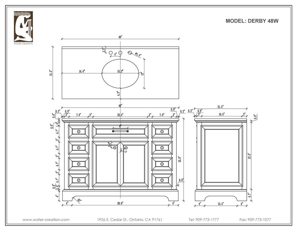 Derby 48" Solid White Single Sink Bathroom Vanity Only Vanity Water Creation 