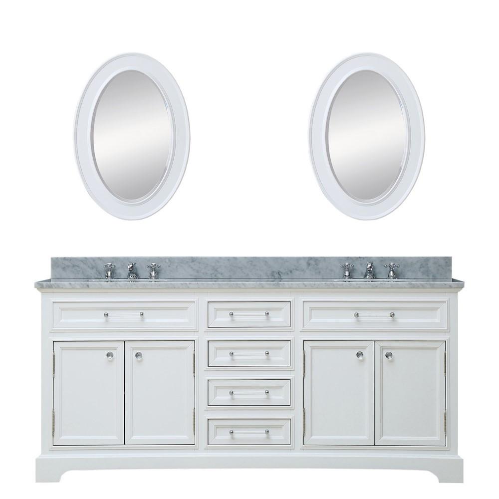 Derby 60" Solid White Double Sink Vanity With Framed Mirrors And Faucets Vanity Water Creation 