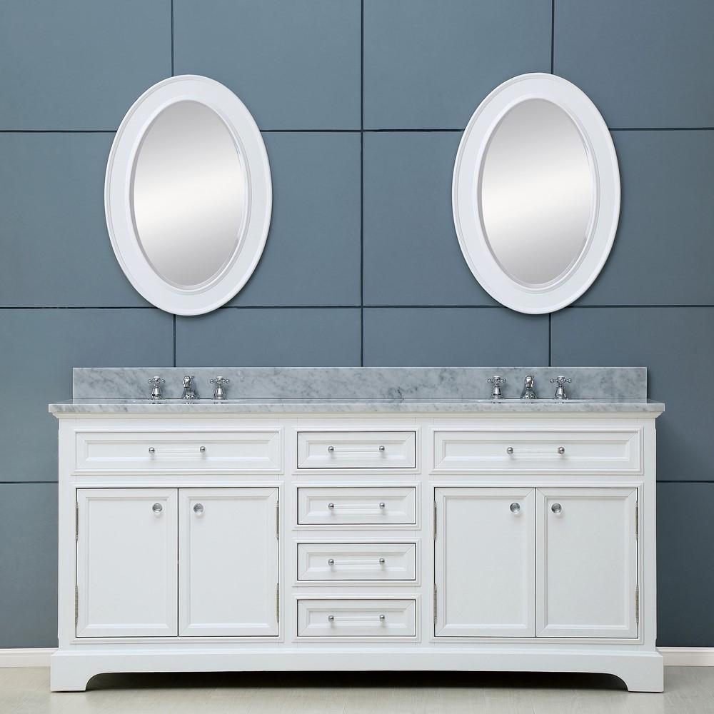 Derby 60" Solid White Double Sink Vanity With Framed Mirrors And Faucets Vanity Water Creation 
