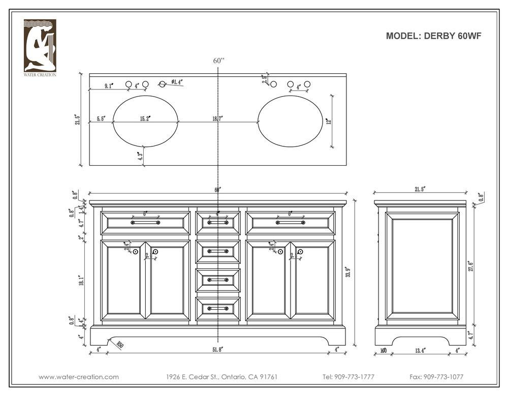 Derby 60" Solid White Double Sink Bathroom Vanity And Faucet Vanity Water Creation 
